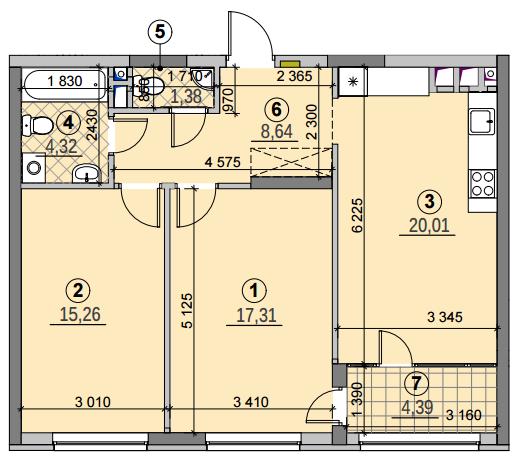 2-комнатная 71.31 м² в ЖК Галактика от 25 000 грн/м², Киев