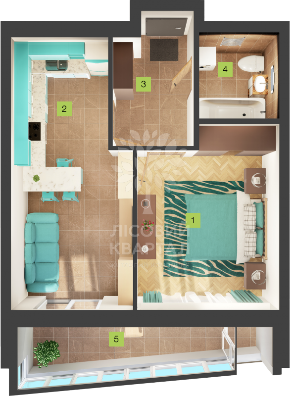 1-комнатная 51.1 м² в ЖК Лесной квартал от 21 000 грн/м², г. Бровары