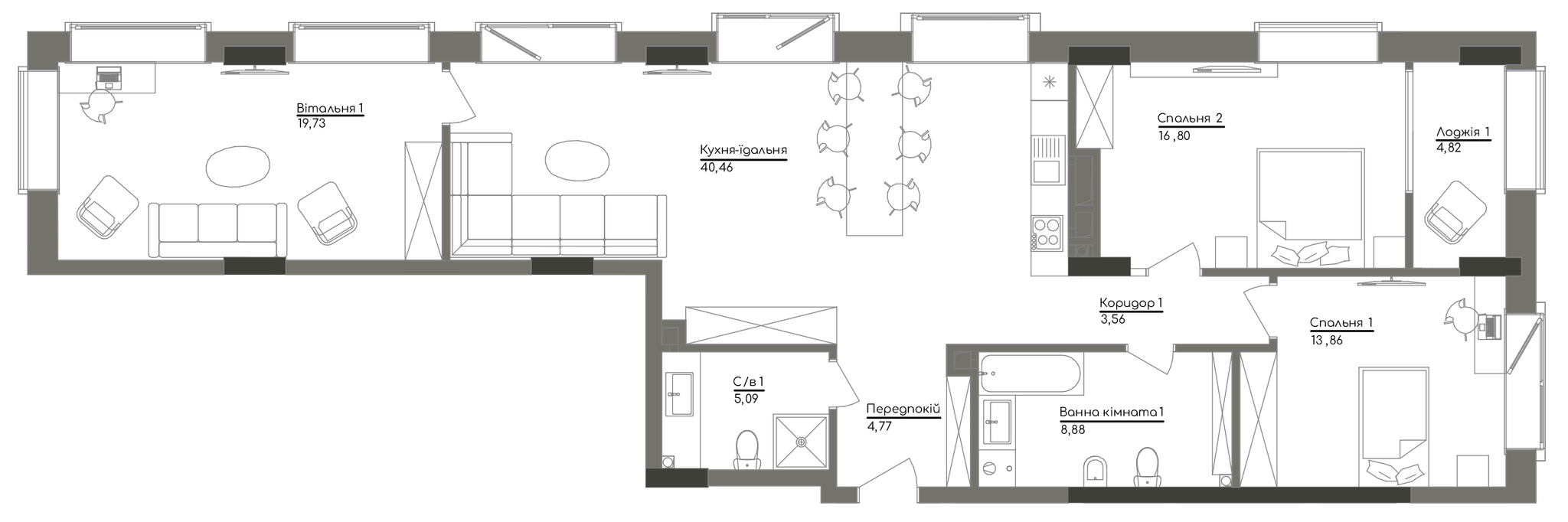 3-кімнатна 117.85 м² в ЖК Washington Concept House від 59 802 грн/м², Київ