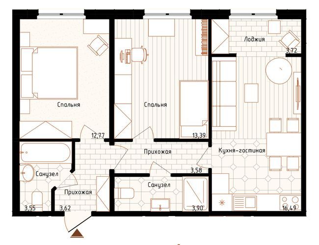 2-комнатная 61.02 м² в ЖК Новая Англия от 24 850 грн/м², Киев