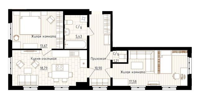 2-кімнатна 67.58 м² в ЖК Нова Англія від 24 850 грн/м², Київ