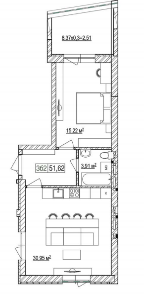 1-комнатная 38 м² в ЖК Панорама от 22 000 грн/м², Киев