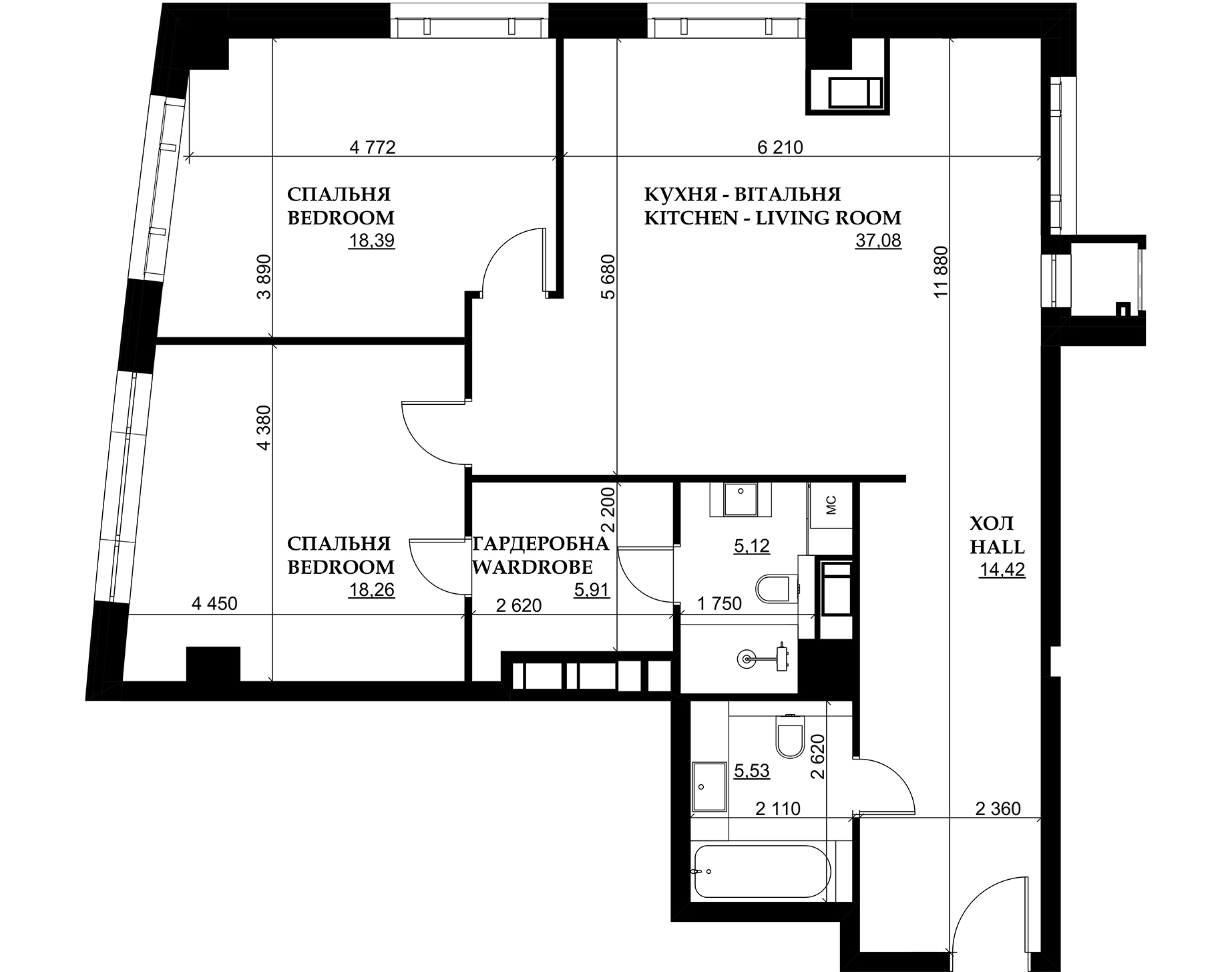 2-кімнатна 104.7 м² в ЖК Park Avenue VIP від 60 150 грн/м², Київ