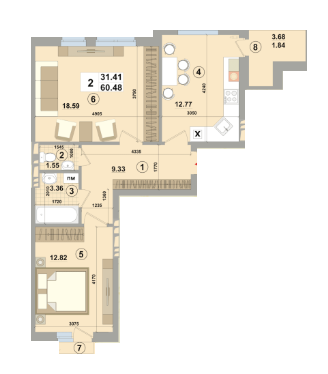 2-комнатная 60.48 м² в ЖК Forest Park от 20 000 грн/м², Киев