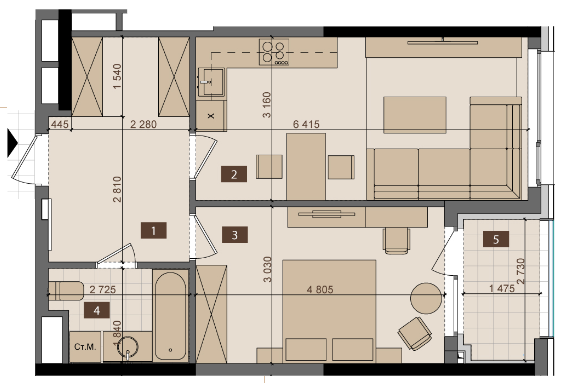 1-комнатная 52.5 м² в ЖК Tetris Hall от 149 250 грн/м², Киев