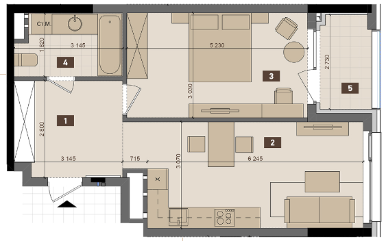 1-комнатная 51.99 м² в ЖК Tetris Hall от 106 000 грн/м², Киев