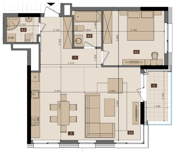 2-комнатная 70.9 м² в ЖК Tetris Hall от 149 250 грн/м², Киев