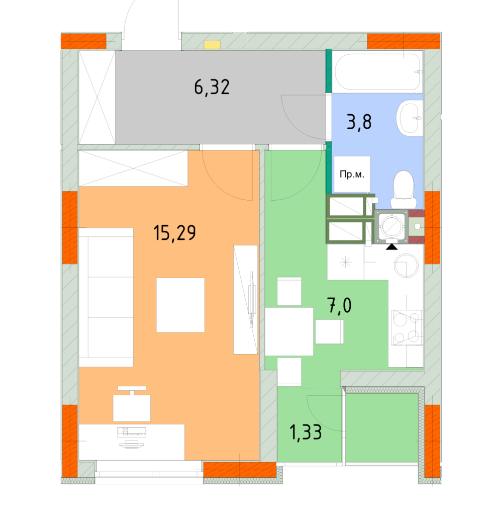 1-кімнатна 33.08 м² в ЖК На Прорізній від забудовника, смт Гостомель