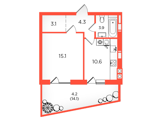 1-кімнатна 41.2 м² в ЖК Scandia від 17 200 грн/м², м. Бровари