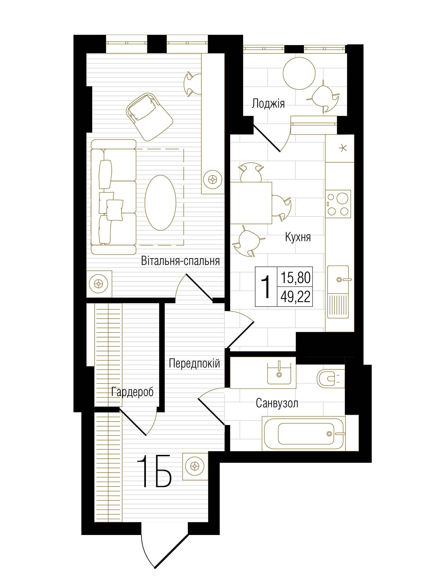 1-кімнатна 49.22 м² в ЖК New York Concept House від 63 600 грн/м², Київ