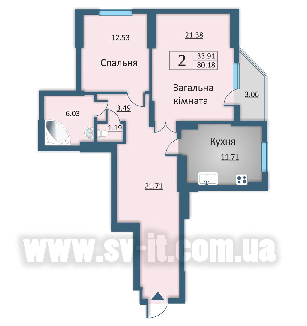 2-комнатная 80.18 м² в ЖД на ул. Каунасская, 2А от застройщика, Киев