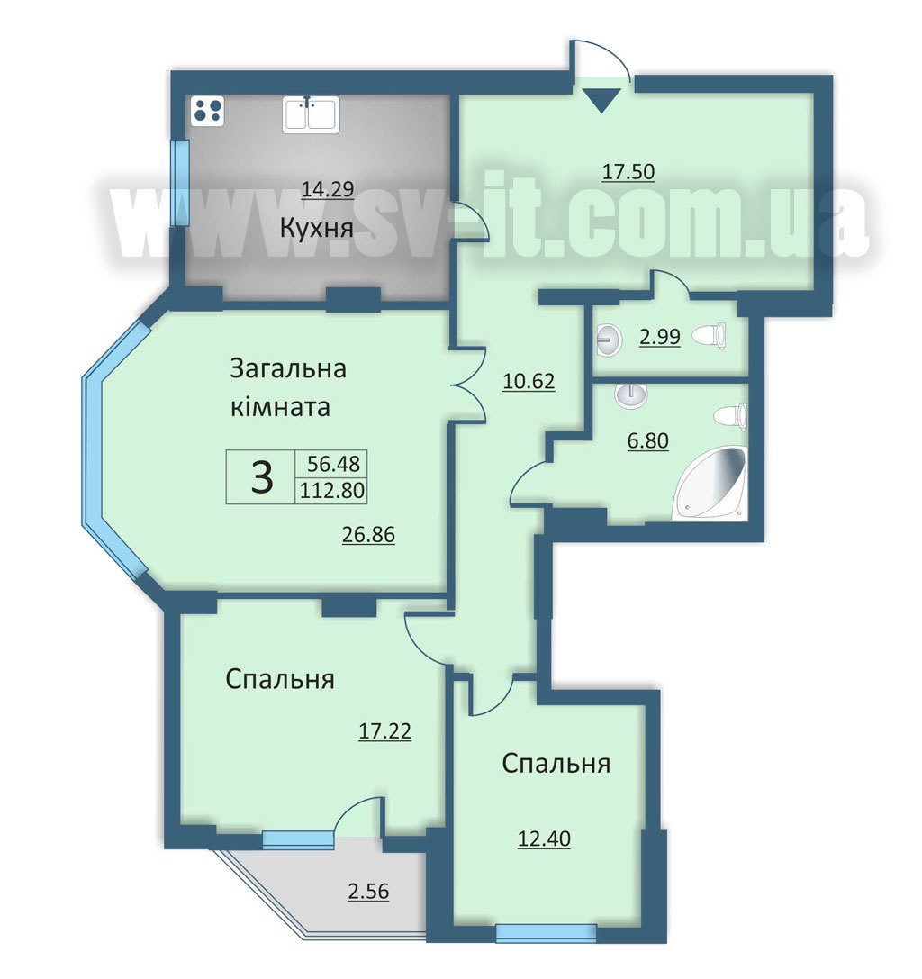 3-кімнатна 112.8 м² в ЖБ на вул. Каунаська, 2А від 24 300 грн/м², Київ