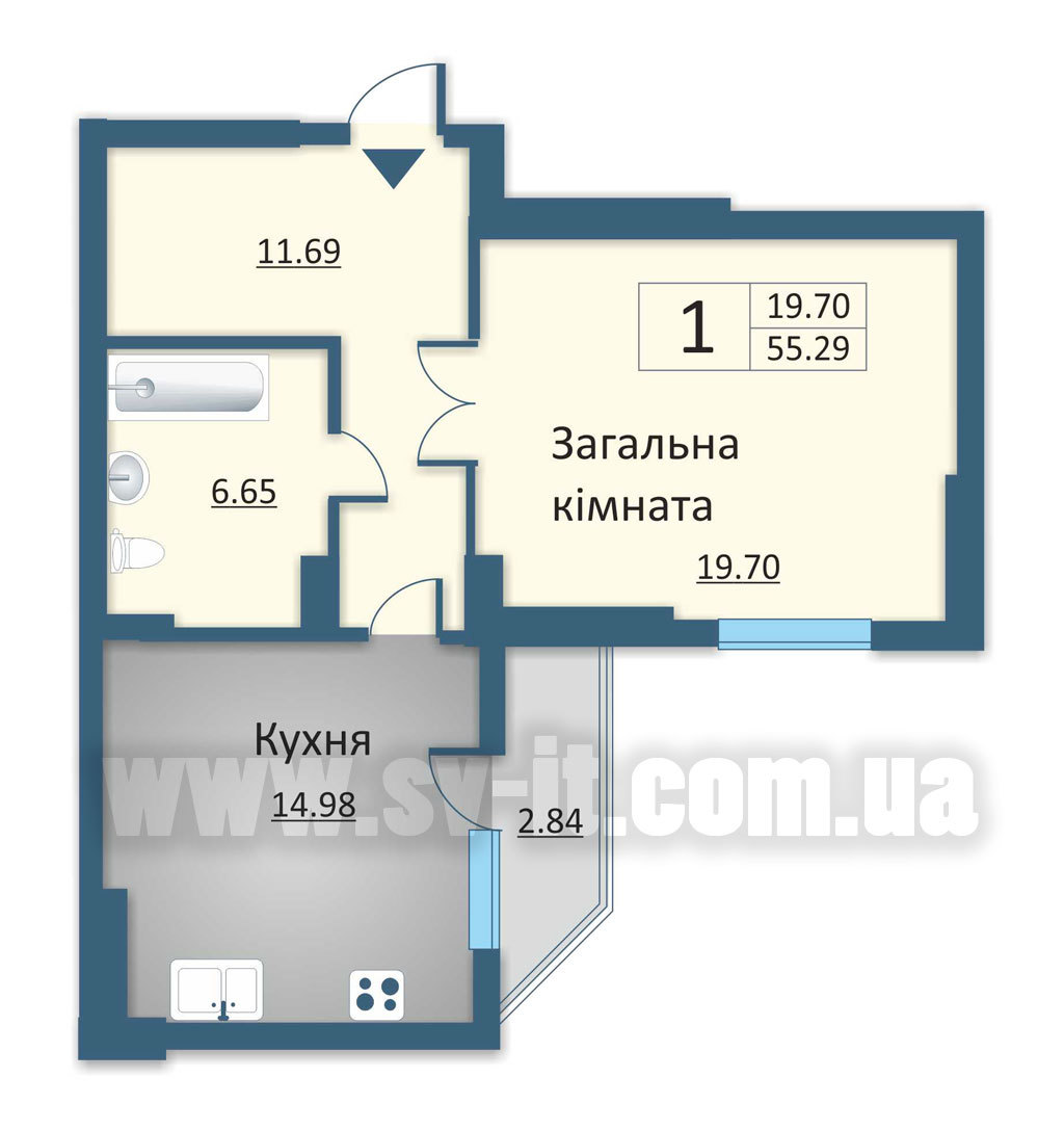 1-комнатная 55.29 м² в ЖД на ул. Каунасская, 2А от 19 500 грн/м², Киев
