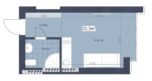 1-комнатная 22.3 м² в ЖК Sky Hill от 35 800 грн/м², Киев