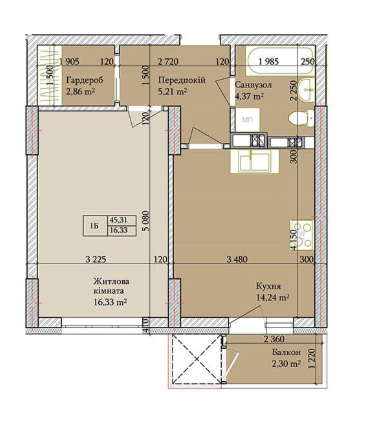 1-кімнатна 45.31 м² в ЖК Багговутівський від 25 000 грн/м², Київ