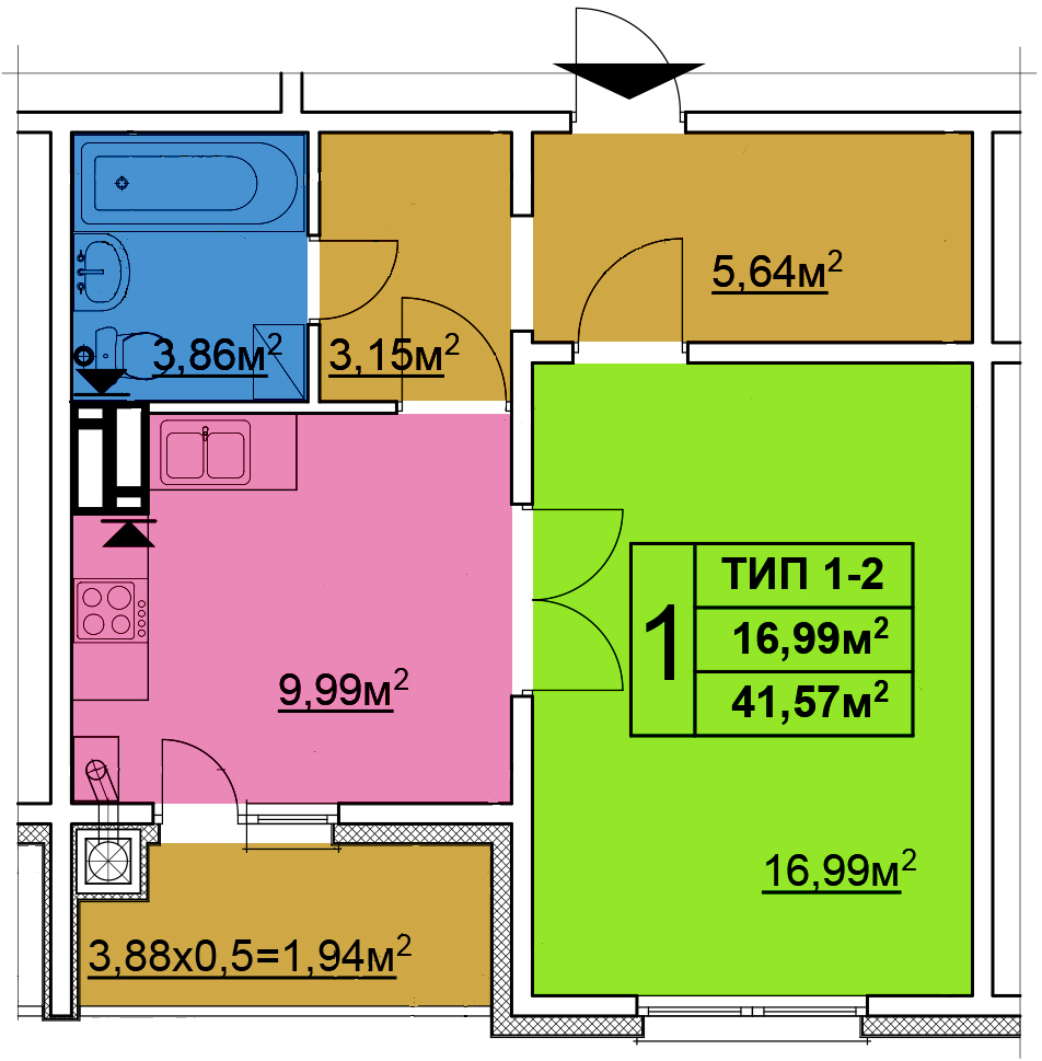 1-кімнатна 41.57 м² в ЖК Квартал Тарасівський від 11 960 грн/м², с. Тарасівка