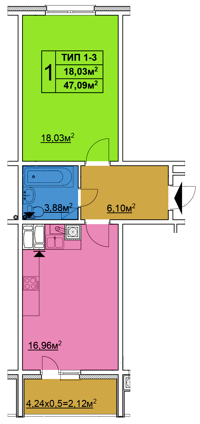 1-кімнатна 47.09 м² в ЖК Квартал Тарасівський від 11 960 грн/м², с. Тарасівка