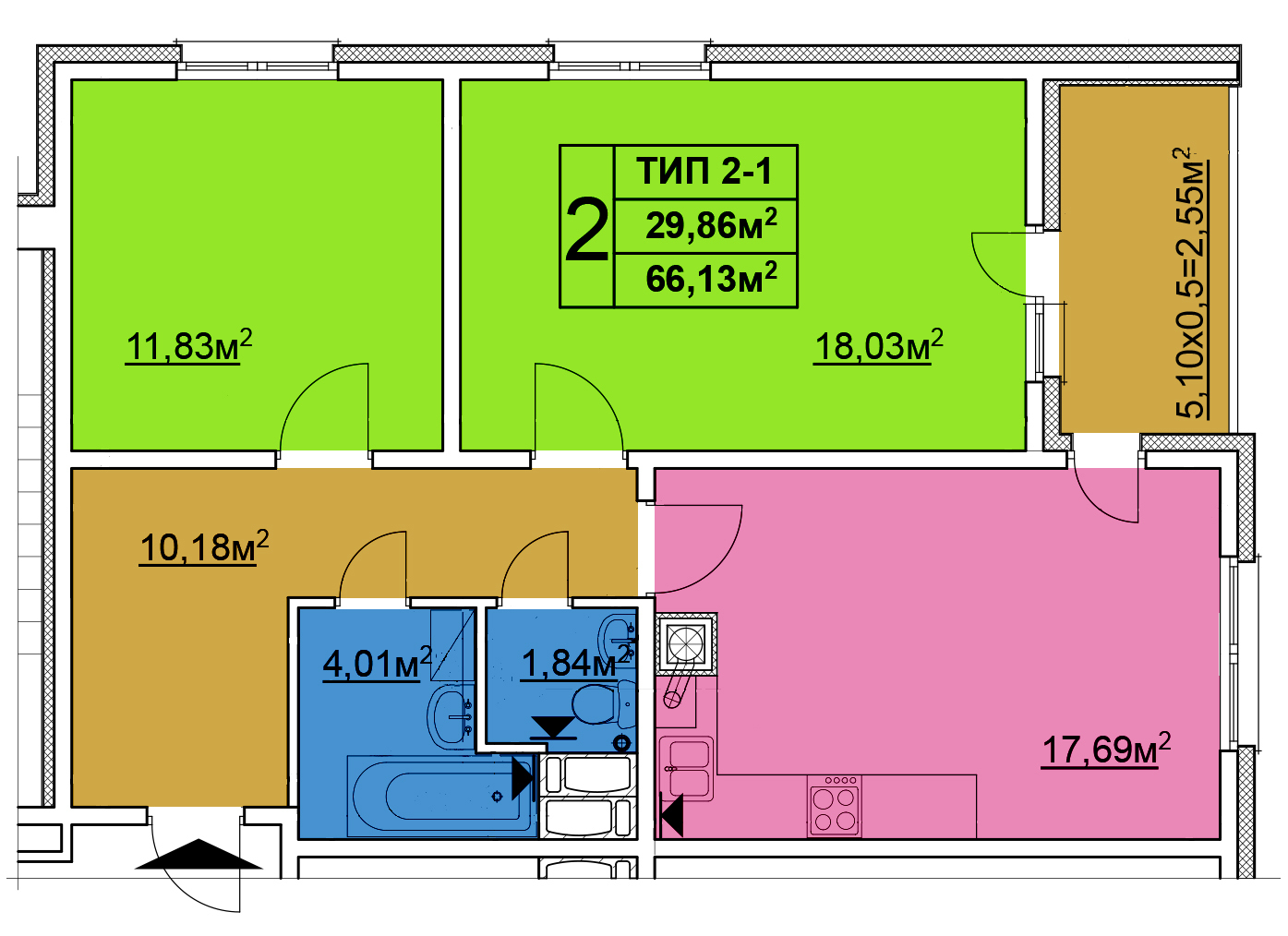 2-комнатная 66.13 м² в ЖК Квартал Тарасовский от 10 100 грн/м², с. Тарасовка