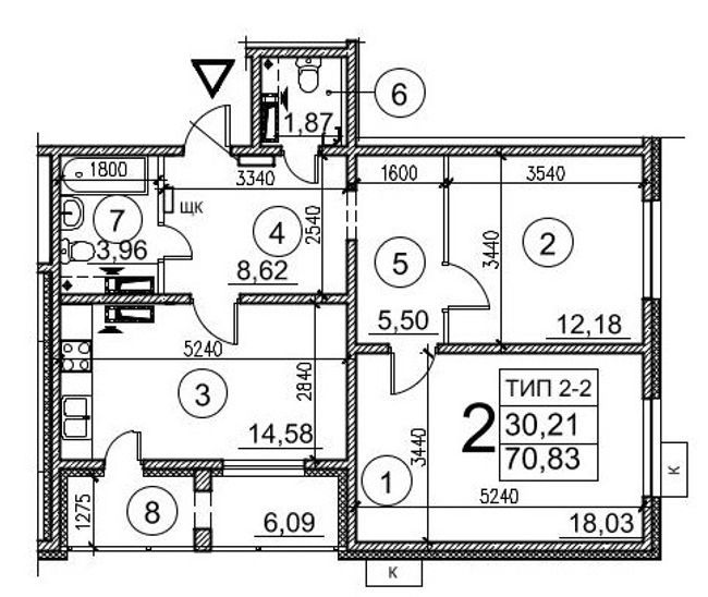 2-комнатная 70.83 м² в ЖК Выгуровщина-20 от 19 200 грн/м², Киев