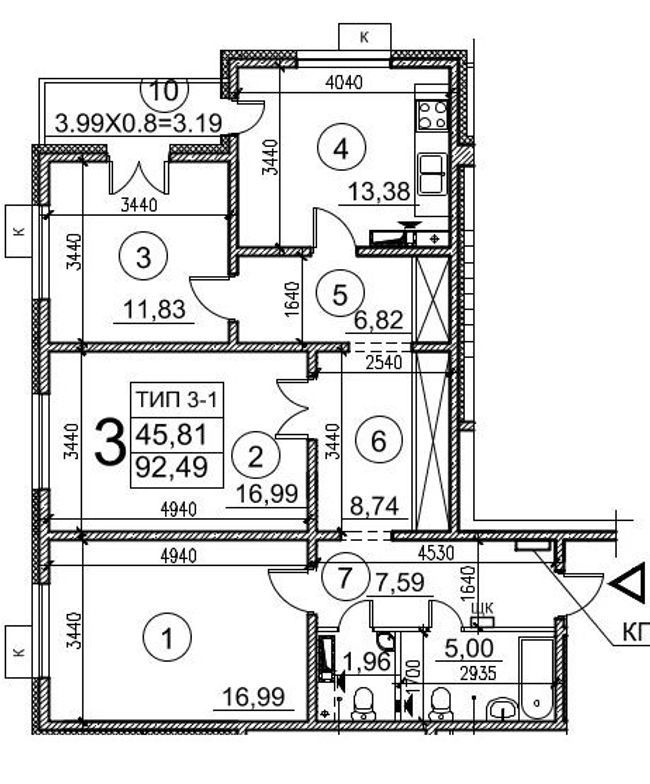 3-кімнатна 92.49 м² в ЖК Вигуровщина-20 від 17 850 грн/м², Київ