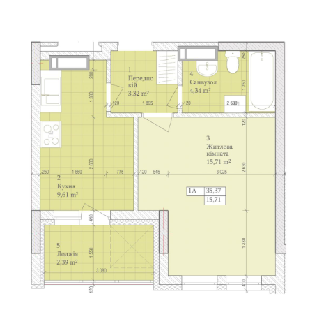 1-кімнатна 35.37 м² в ЖК Дніпровська Мрія від 24 000 грн/м², Київ