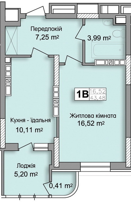 1-комнатная 43.48 м² в ЖК по ул. Ю. Кондратюка от 26 900 грн/м², Киев