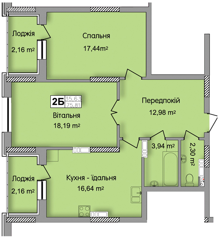 2-кімнатна 75.81 м² в ЖК по вул. Ю. Кондратюка від 20 700 грн/м², Київ