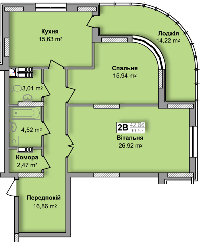2-комнатная 99.57 м² в ЖК по ул. Ю. Кондратюка от 22 500 грн/м², Киев