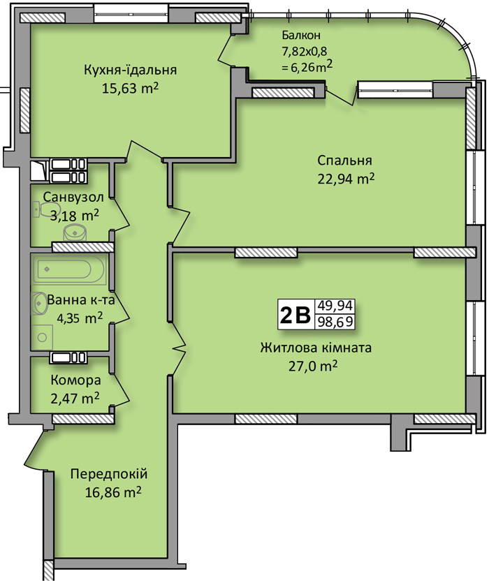 2-кімнатна 98.69 м² в ЖК по вул. Ю. Кондратюка від 22 500 грн/м², Київ