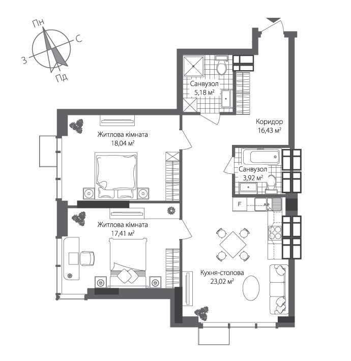 2-кімнатна 84 м² в ЖК RiverStone від 45 494 грн/м², Київ