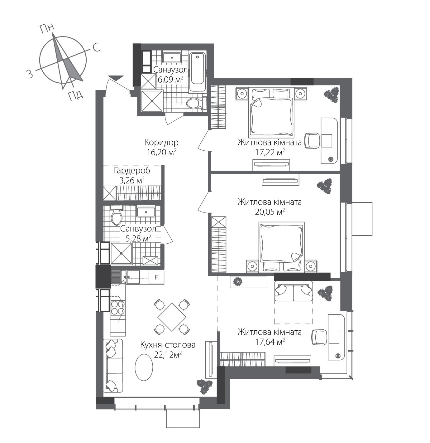3-кімнатна 107.89 м² в ЖК RiverStone від 43 550 грн/м², Київ