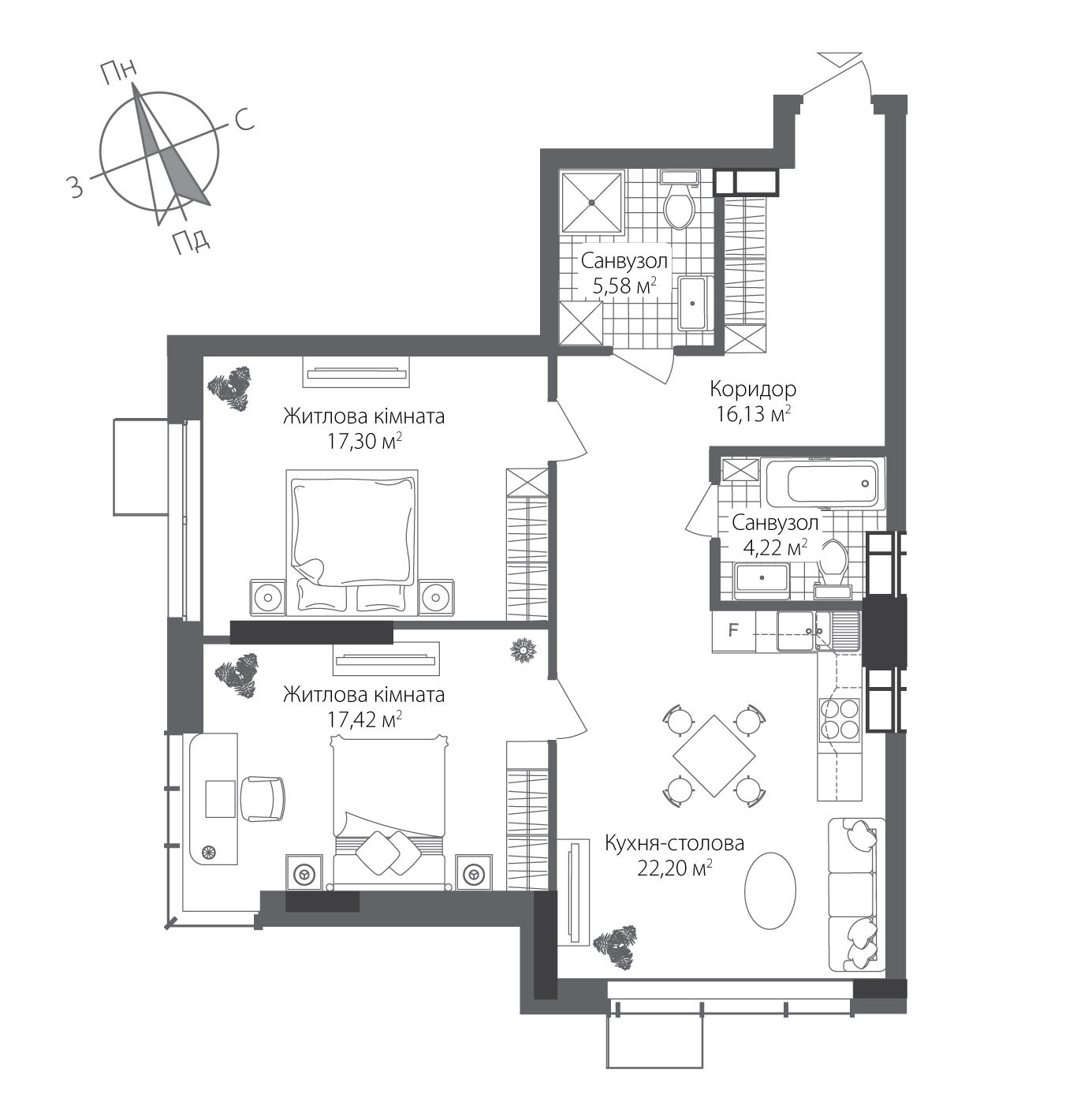 2-кімнатна 89 м² в ЖК RiverStone від 44 720 грн/м², Київ