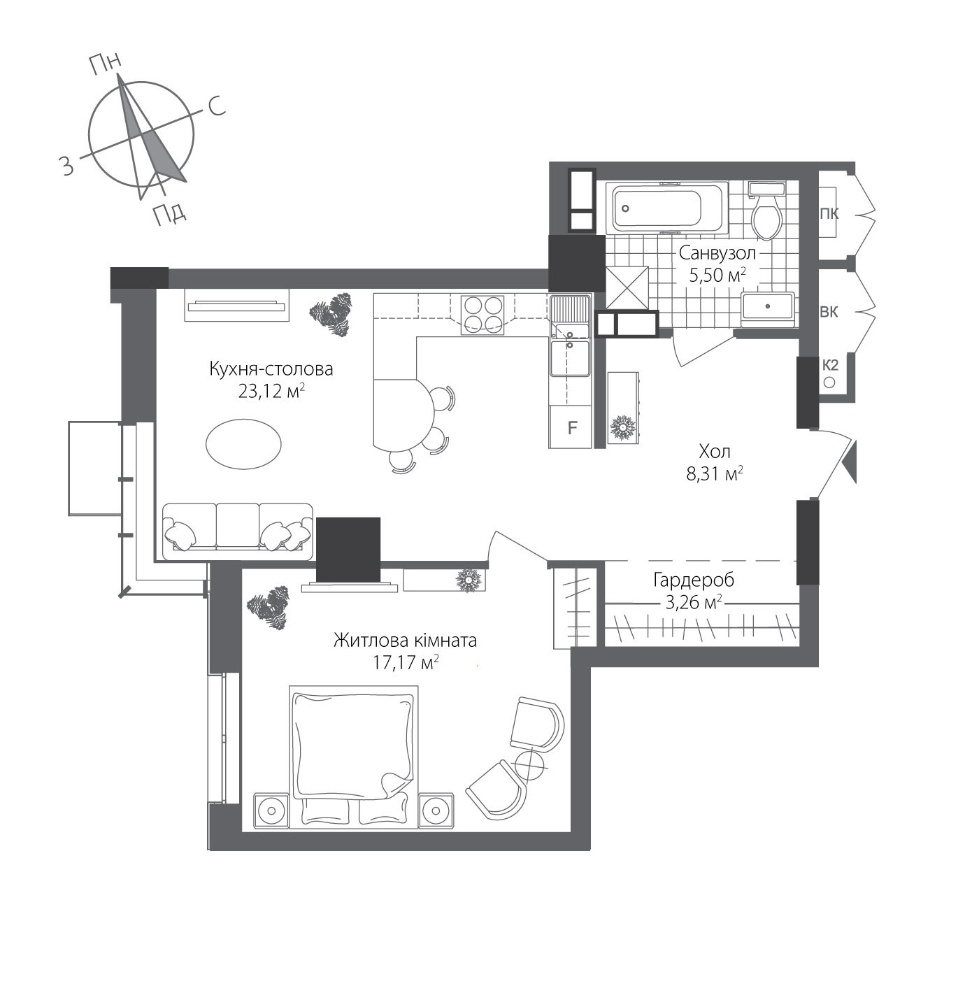 1-кімнатна 57.45 м² в ЖК RiverStone від 59 685 грн/м², Київ