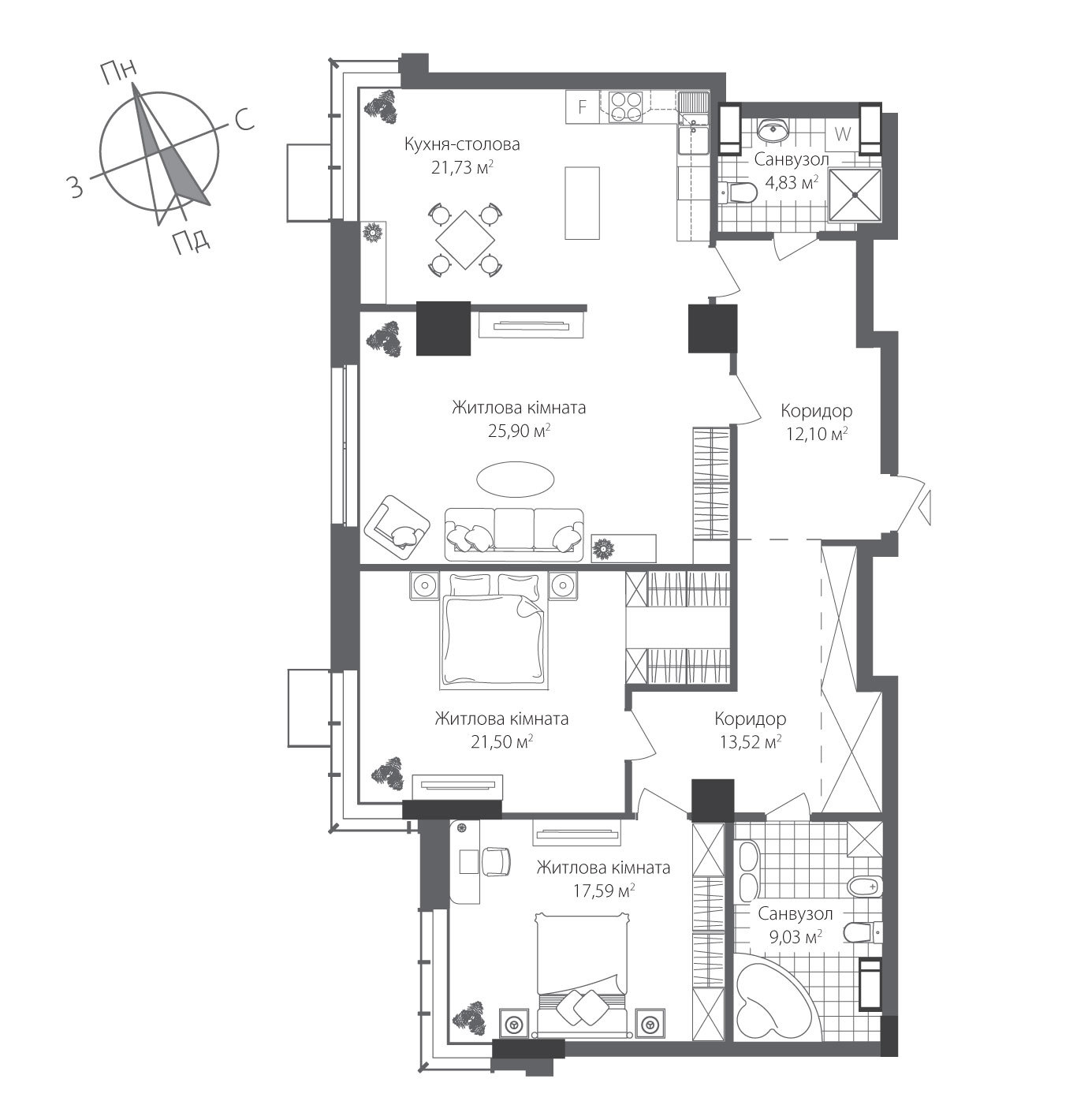 3-кімнатна 126.2 м² в ЖК RiverStone від 62 150 грн/м², Київ