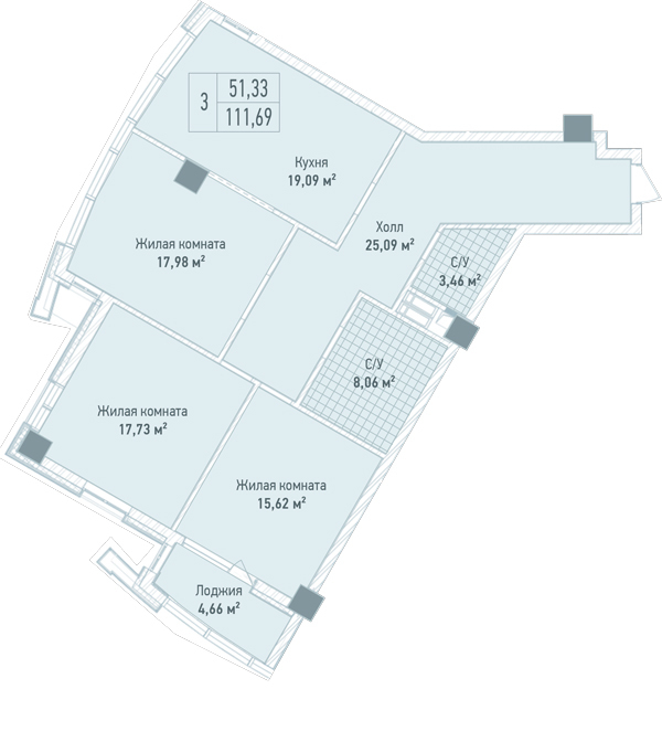 3-комнатная 111.69 м² в ЖК Бульвар Фонтанов от 68 150 грн/м², Киев