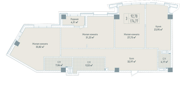 3-комнатная 174.77 м² в ЖК Бульвар Фонтанов от 68 150 грн/м², Киев