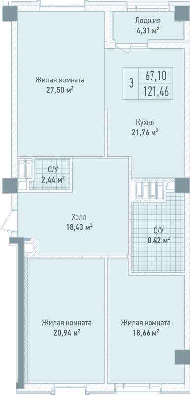 3-комнатная 121.46 м² в ЖК Бульвар Фонтанов от 68 150 грн/м², Киев