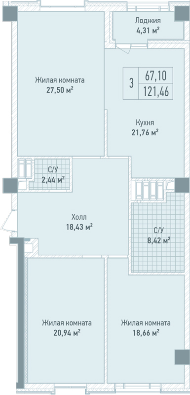 3-кімнатна 121.46 м² в ЖК Бульвар Фонтанів від 68 150 грн/м², Київ