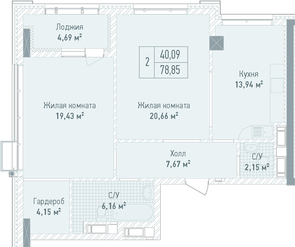 2-комнатная 78.85 м² в ЖК Бульвар Фонтанов от 71 280 грн/м², Киев