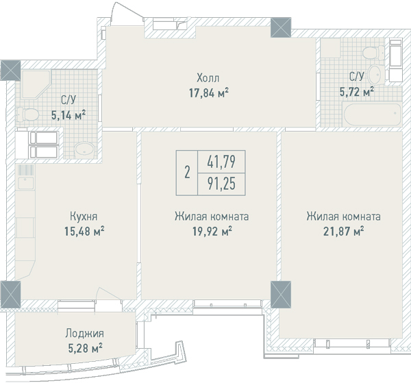 2-комнатная 91.25 м² в ЖК Бульвар Фонтанов от 71 280 грн/м², Киев