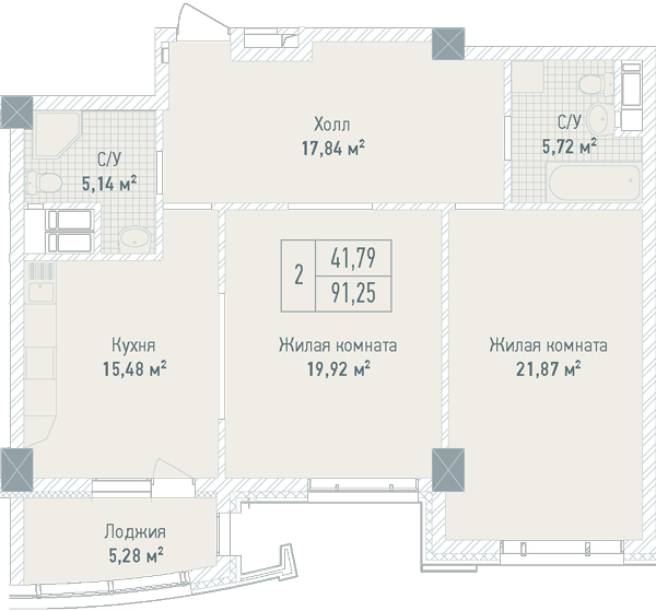 2-комнатная 91.25 м² в ЖК Бульвар Фонтанов от 71 280 грн/м², Киев