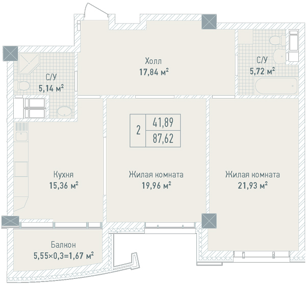 2-комнатная 87.62 м² в ЖК Бульвар Фонтанов от 71 280 грн/м², Киев