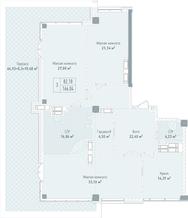 3-комнатная 166.04 м² в ЖК Бульвар Фонтанов от 68 150 грн/м², Киев