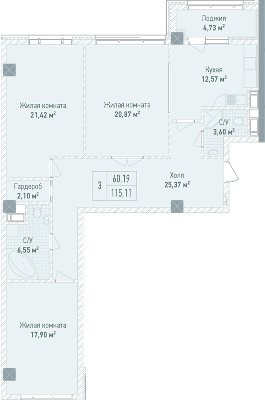 3-комнатная 115.11 м² в ЖК Бульвар Фонтанов от 71 280 грн/м², Киев