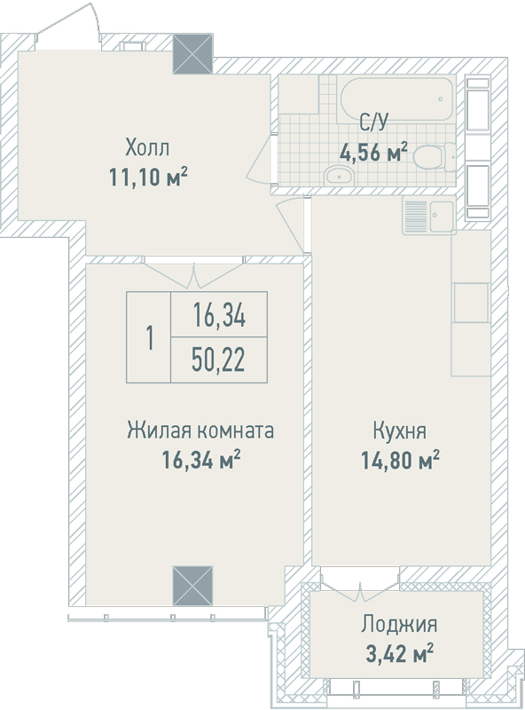1-кімнатна 50.22 м² в ЖК Бульвар Фонтанів від 71 280 грн/м², Київ