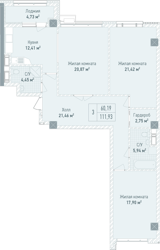 3-комнатная 111.93 м² в ЖК Бульвар Фонтанов от 71 280 грн/м², Киев