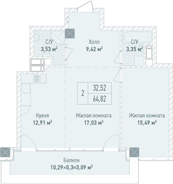 2-комнатная 64.82 м² в ЖК Бульвар Фонтанов от 68 150 грн/м², Киев