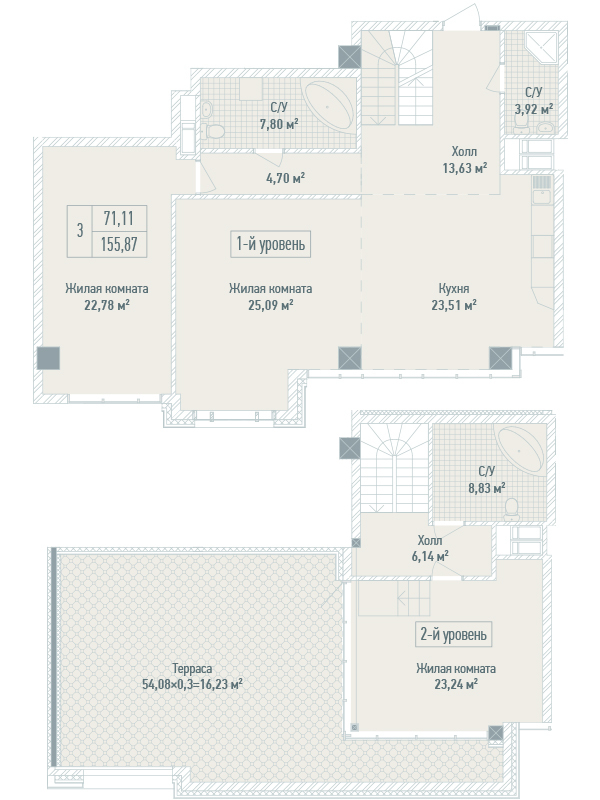 3-комнатная 155.87 м² в ЖК Бульвар Фонтанов от 71 280 грн/м², Киев