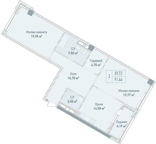 2-комнатная 91.44 м² в ЖК Бульвар Фонтанов от 71 280 грн/м², Киев