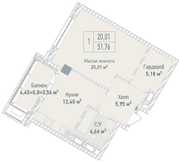 1-кімнатна 51.76 м² в ЖК Бульвар Фонтанів від 71 280 грн/м², Київ